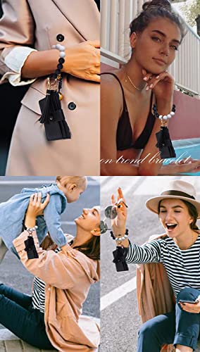 BVGA Wristlet Keychain Bracelet Wallet, Silicone Bead keyring Bangle for Women - color: A:black-white