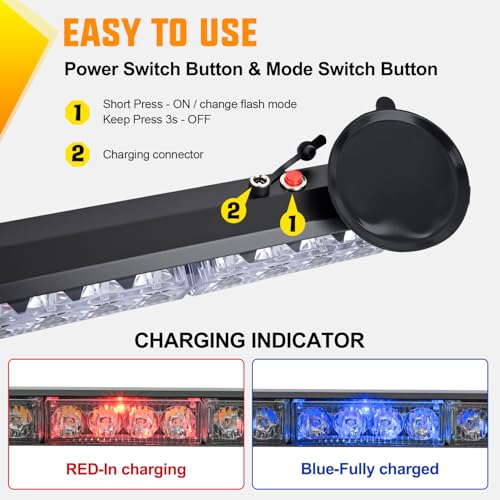 Nilight 12LED Wireless Red White Strobe Light 14" Magnetic Mount 12V - color: Red & White