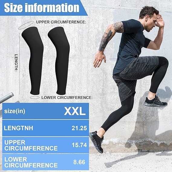 3 Pairs Leg Sleeves, Full Length Leg Compression Sleeve