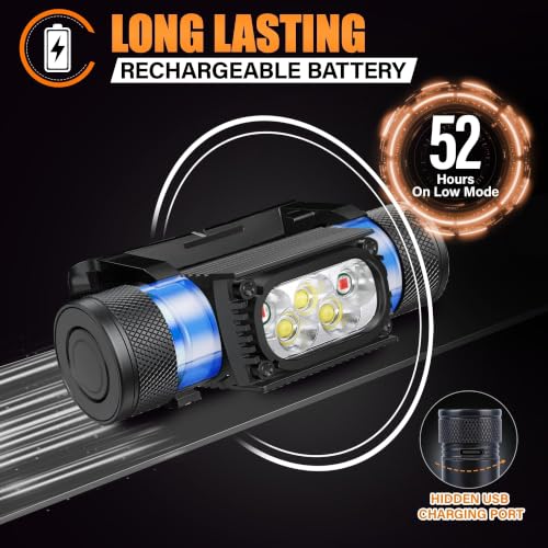 Rugtol Headlamp Rechargeable, 2000 Lumen Super Bright LED Head Lamps with Red Light, 2600 mAh Battery Powered Head Lights for Adults Outdoor Camping - size: 2000 Lumen with red