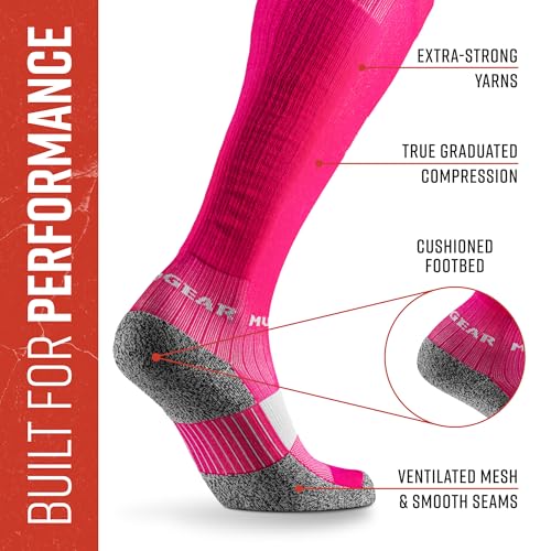 MudGear Graduated Compression Socks, Durable, Sweat-Resistant OCR Performance Socks with Cushioned Footbed, Made in USA - color: Pink/Gray, size: Medium
