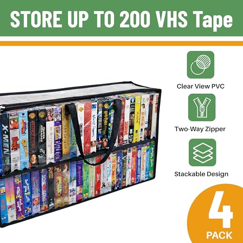 Evelots VHS Storage Bags, 4 Pack, Holds 200 VHS Tapes - size: 4-Pack (Holds 200), style: Vhs Storage Bag
