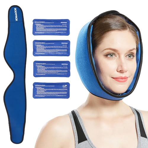 Bodyprox Face ice Pack for Jaw, Head and Chin, Adjustable Hot and Cold Wrap for Wisdom Teeth and TMJ Pain Relief, Nylon, Blue