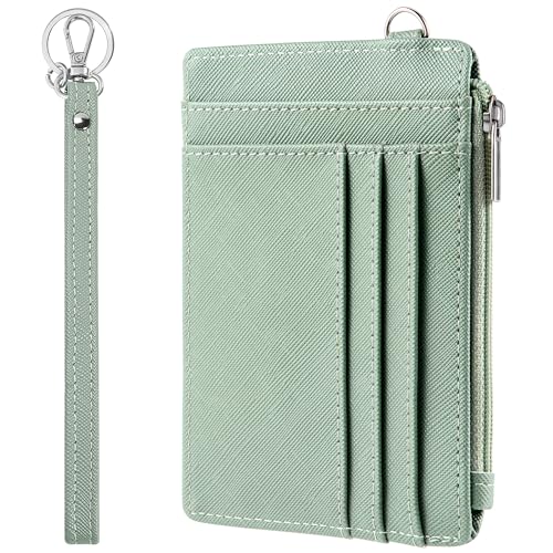 SEAVILIA Small Wallet for Women Slim Wristlet Keychain Wallets RFID Credit Card Holder With Zipper Pocket, ID Window (Light Green) - color: Light Green