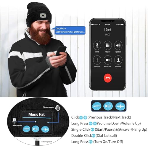 ATNKE LED Lighted Bluetooth Beanie Hat,USB Rechargeable 4 LED Wireless Music Running Headlamp Cap Gift for Men and Women - color: #Dark Grey