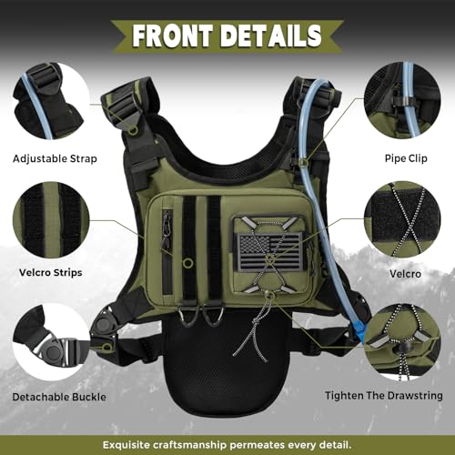 Outdoor Hydration Vest for Running & Hiking, Lightweight Breathable Water Backpack with 2.0L Bladder, Bounce-Free Chest Pack for Marathon, Cycling, Trekking for Men and Women - color: Olive