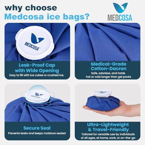 Medcosa Large Ice Bags 9 inches | One Size fits All | Stay Dry, Stay Cool with Our Reusable Soft Fabric Ice Pack | Ideal for Sport Injuries, R.I.C.E Treatment, Scrapes & Headaches - style: Ice Bag - 9 Inches