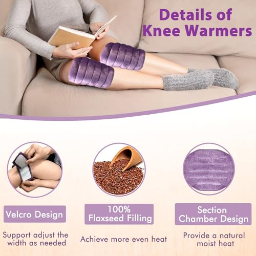 Microwavable Knee Heating Pad, Moist Heat Wrap for Knee, Adjustable Knee Heat Pack for Muscle Soreness & Stiffness, Hot & Cold Therapy, Flaxseed Filled, Unscented, 2 Pack
