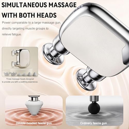 Double Head Mini Massage Gun,Portable Massage Gun Deep Tissue, Rechargeable, Compact Handheld Massager for Muscle Fatigue Relief, Home/Office/Travel,Gifts for Men Women, Silver - color: Silver