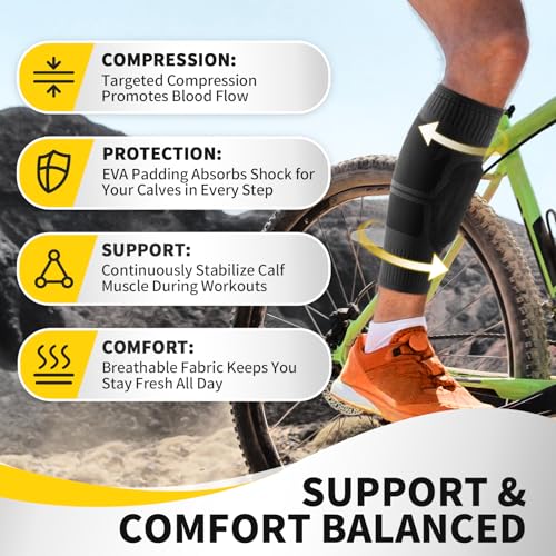 CAMBIVO Calf Compression Sleeves with EVA Shin Pad, 2 Pack - size: Medium