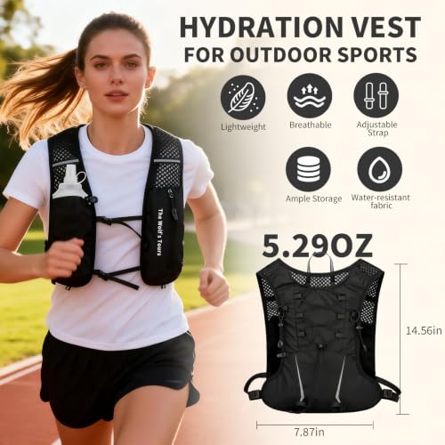 IEJ Running Hydration Vest with 500ml Soft Flask for Marathon - color: Black