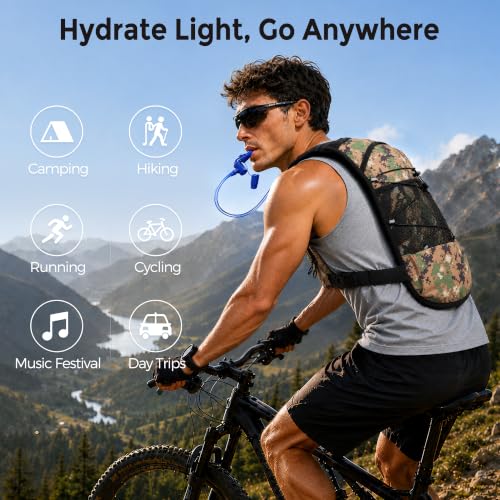 Running Vest Water Backpack with 2L Leak-Proof Bladder for Men & Women - color: Camo Green