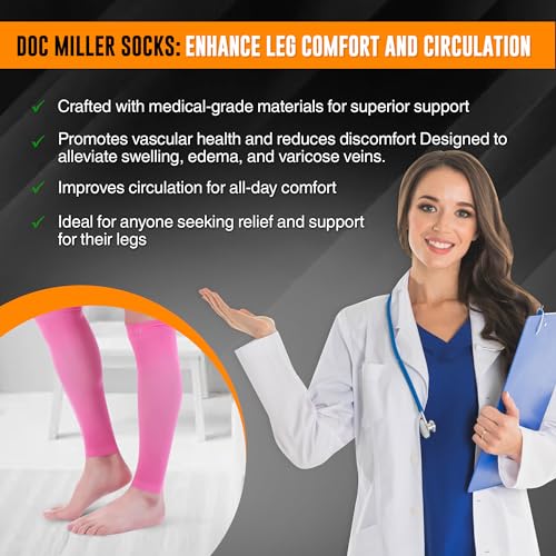 Doc Miller Compression Calf Sleeve for Men & Women, 20-30mmHg - color: Pink, size: Medium REGULAR