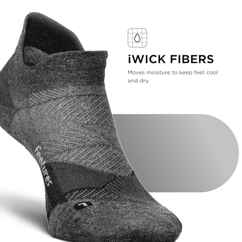 Feetures Elite Ultra Light No Show Tab Ankle Socks - Sport Sock with Targeted Compression - color: New Gray (1 Pack), size: Small