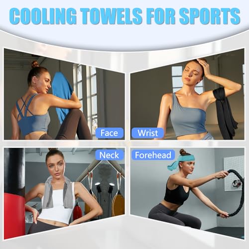 4 Pack Cooling Towels, Soft Breathable Cooling Towels for Neck and Face - color: Light Blue/Royal Blue/Black/Grey