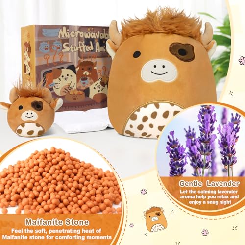 Highland Cow Microwavable Heating Pad – Weighted Stuffed Animal for Cramps, Stress & Muscle Relief, Lavender Scented Warm Plush Highland Cow, Cozy Gift for Women & Teens, Removable Heat Pack - color: Highland Cow Stuffed Animal