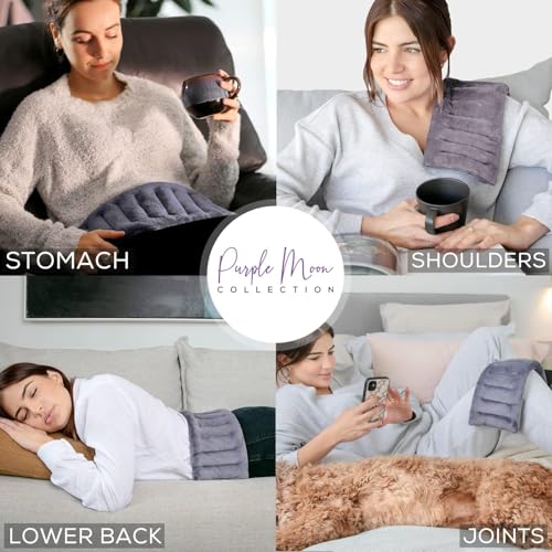Purple Moon Collection - Microwavable Heating Pad for Neck & Shoulders - 6x16, Gray - Flaxseed Heat Pack - Weighted Hot & Cold Therapy Compress Wrap for Pain Relief, Menstrual Cramps, Sore Muscles - color: Gray