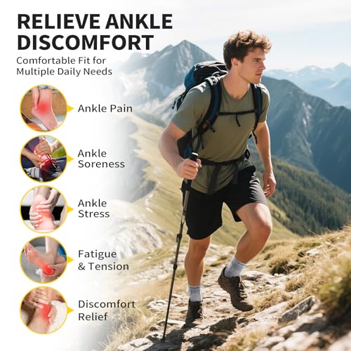 CAMBIVO 1 Pair Ankle Braces with Straps, 15-20 mmHg Ankle Compression Socks for Women and Men for Working, Breathable and Comfortable Fit for Sports, Recovery, Work, and Daily Wear (Gray, Large)