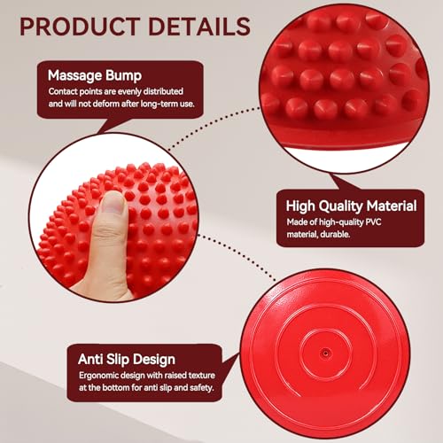 Agatige Foot Massage Ball, Half Round PVC Spiky Foot Wakers Balance Therapy Dome Trigger Point Ball Feet Massage Roller for Yoga Fitness Exercise Gym Massager (Red) - color: Red