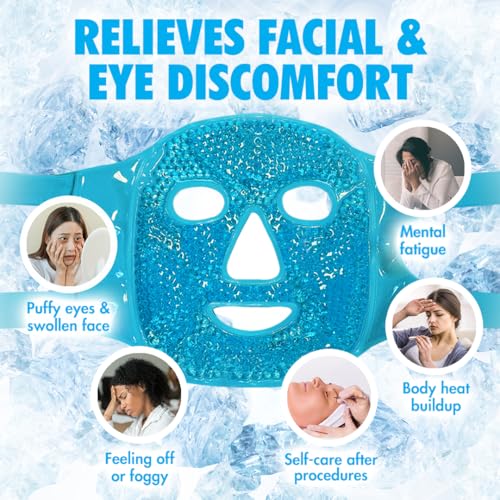 Perfect Remedy Face Ice Pack, Reusable Hot & Cold Ice Face Mask, Gel Compress for Helping with Puffy Eyes and aiding in Conditions of Swelling, Facial Spa Cooling Mask for Women and Men (Blue) - color: Blue