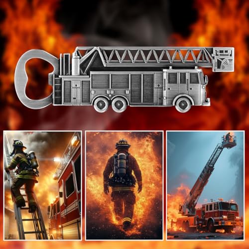 LKKCHER Firefighter Bottle Opener – Firefighter Gifts for Men, Dad, Grandpa – Silver Novelty Bar Tool with Gift Bag – Perfect for Birthday, Fathers Day, Christmas, BBQ, Firehouse Parties - color: Silver Fire Truck
