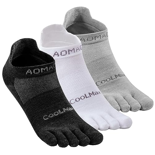 Toe Socks for Men and Women Athletic Running Coolmax Five Finger Ankle/Quarter Socks Breathable Lightweight, 3 Pairs - color: E4110# Black, White, Grey, size: Small