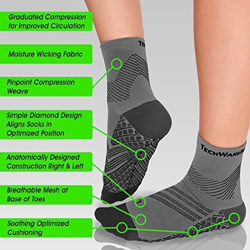 TechWare Pro Plantar Fasciitis Socks – Cushion Ankle Compression Socks Women & Men. Achilles Tendonitis Brace & Arch Support - color: Gray / Black, size: X-Large