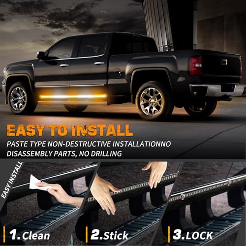 XRIDONSEN 2PCS 60 inch Running Board Lights Amber White Strobe Light Strip - color: Amber/White