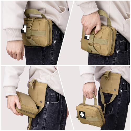 Tactical Molle Pouches Multi-Purpose Military Nylon Waist Pack Utility Bag Detachable Patches Pouches for Dog Vest Harness - color: Tan
