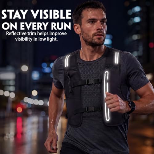 2 Pcs Running Vest for Women Men, Reflective Running Vest with Adjustable Waistband & Phone Pocket, Outdoor Pack Lightweight Breathable Backpack for Marathon Hiking - color: Black, Dark Gray