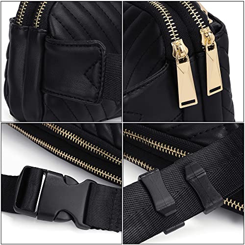 UTO Fanny Pack Crossbody Belt Purse Chest Waist Hip Travel Hiking Bumbag - color: 0759 PU Leather Quilted Black V