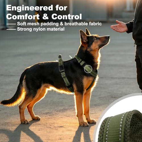 No Pull Dog Harness with Handle, Reflective Soft Mesh Padded Vest - color: Ranger Green, size: XS