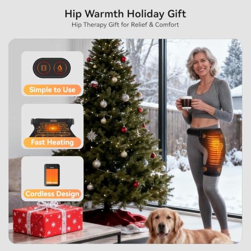 Cordless Heated Massage for Hip/Sciatica Pain Relief with 5000mAh Power Bank Hip Heating Pad Support Brace with Hot Physical Therapy Lower Back/Thigh/Buttock, Best Gift for Family