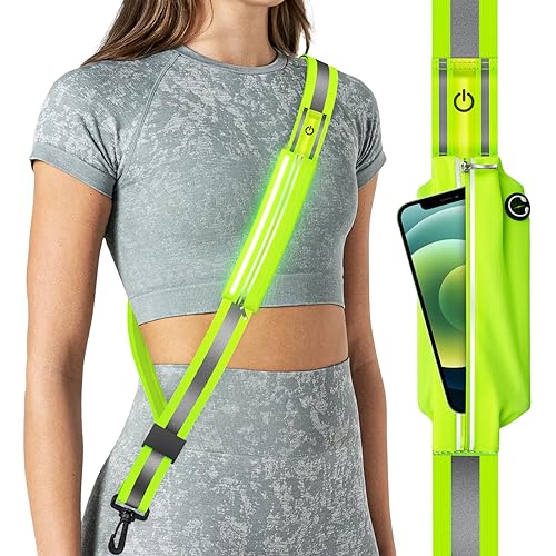 Fokia Kunbio LED Reflective Belt Sash for Walking at Night,Running Safety Gear LED Light Up Running Belt for Runners Walkers - color: Green