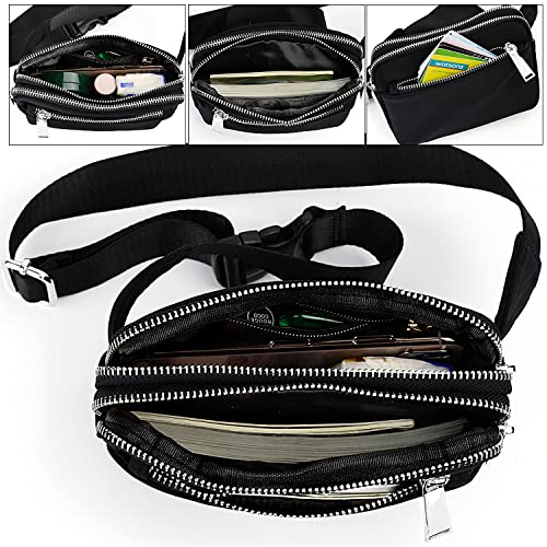 UTO Fanny Pack Crossbody Belt Purse Chest Waist Hip Travel Hiking Bumbag - color: 01222 Black (Gold Zip)