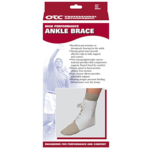 OTC Ankle Brace, Canvas Lace-Up, Semi-Rigid Spiral Stays, 2X-Large - size: 2X-Large