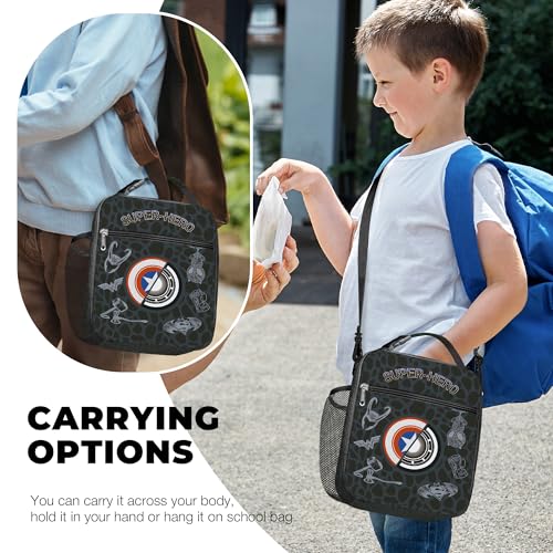 Clastyle Kid Lunch Box for Boy Insulated Lunch Bag Back to School, Hero - color: Emblem