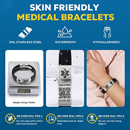 Medical Bracelets for Men Women with QR Code Medical Alert ID Bracelets - color: Titanium Silver Black