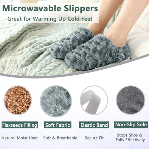 Microwavable Slippers for Cold Feet, Microwave Heated Slippers for Women & Man, Foot Warmers for Feet Soothing, Microwavable Heating Pads for Foot, Heat Compress, Washable Cover, Dark Grey, L - size: L, style: Dark Grey