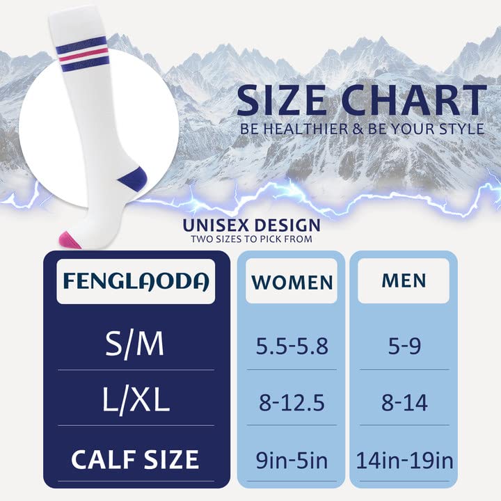 fenglaoda 8 Pairs Compression Socks for Men & Women 20-30 mmHg Knee High Nurse Pregnant Running Medical and Travel Athletic - color: 15-8 Pairs-3, size: Large-X-Large