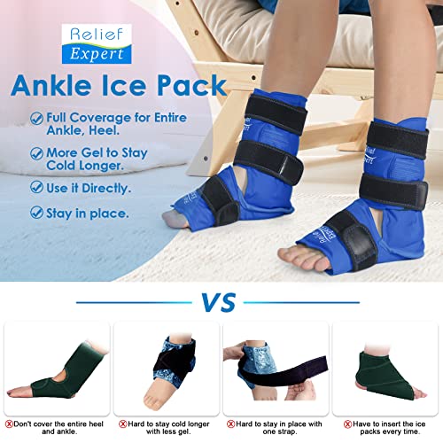 Relief Expert Ankle Ice Pack Wrap 2 Packs – Reusable Cold Gel Pack for Foot and Heel, Dual-Sided Design with Soft Plush Lining, Flexible Cold Compress for Achilles and Ankle Support, Royal Blue - style: Royal Blue-Pack 2