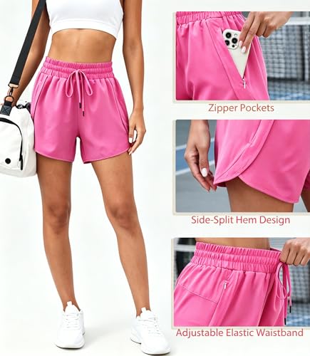 Halife Women's High Waisted Quick Dry Athletic Running Shorts with Pockets - color: Hot Pink, size: XX-Large