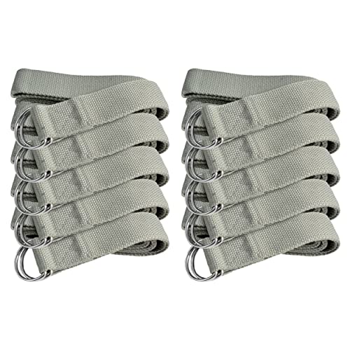 Bulk Yoga Straps, 10 Pack, 6ft, D-Ring Buckle - color: Cool Gray