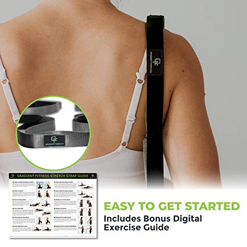 Physical Therapy Yoga Stretch Strap with 12 Loops, 1 Inch Wide, 8 Ft Long - color: Black/Grey