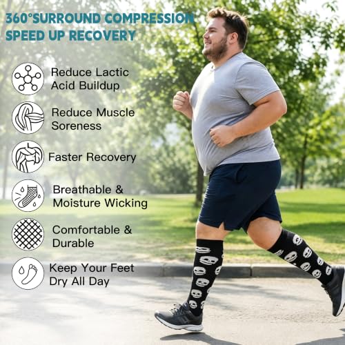 3/4 Pairs Wide Calf Compression Socks for Women Men 20-30 mmHg Knee High - color: 4 Pairs Skull, size: XX-Large