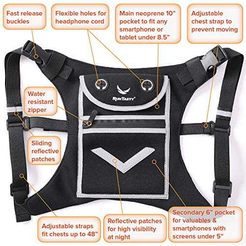 Runtasty Running Mini Backpack Vest for Men & Women, Reflective Phone Holder, Fits Any Phone & iPad Mini, Lightweight Gear - color: Royal Black