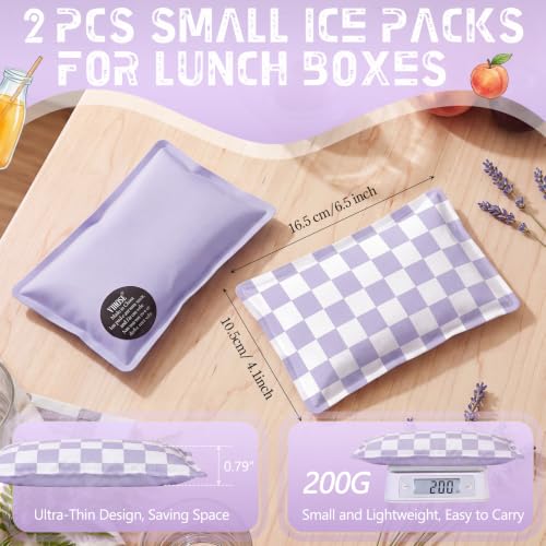 VIHOSE 2 Pcs Ice Packs for Lunch Box Bag - color: Purple, style: Checkerboard