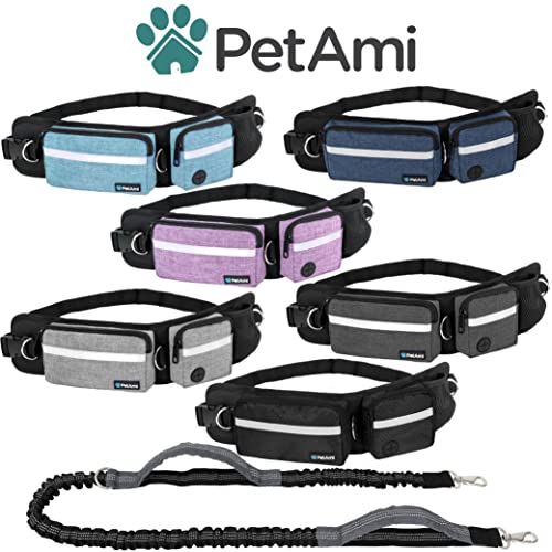 PetAmi Hands Free Dog Leash with Waist Running Belt Bag, Single (Navy) - color: Navy, size: 1 Leash