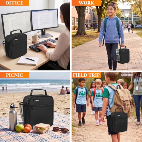 opux Insulated Lunch Box Kids & Adults, Leakproof Soft Cooler Bag, Black - color: Black
