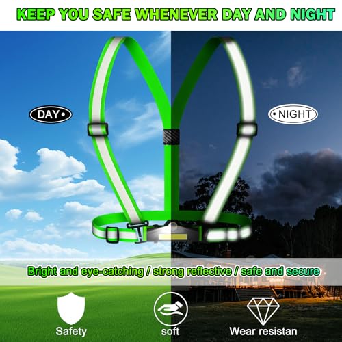500LM Running Lights for Runners, Adjustable 100° Beam Running Light Vest, 360° Reflective Running Gear Rechargeable, Runners Lights for Night Safety, Lighted Vest for Walking/Cycling/Jogging